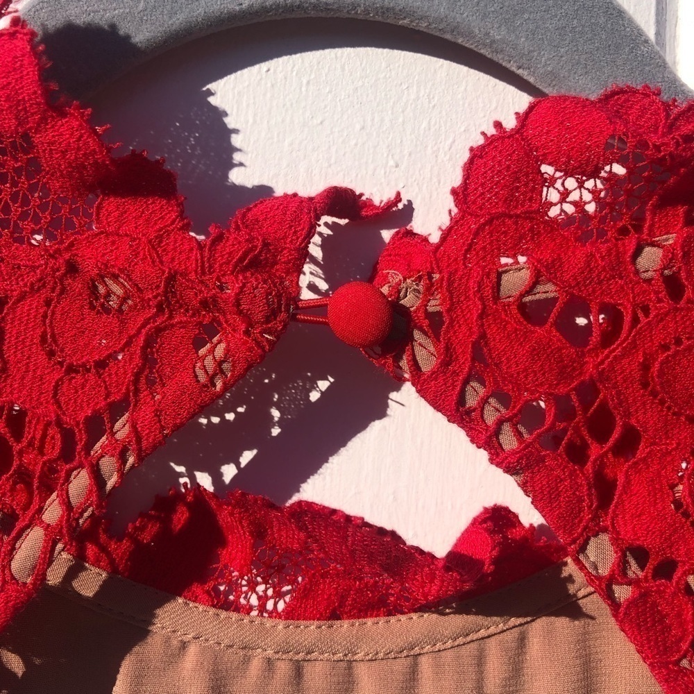 For Love & Lemons Rosetta Open Back Long Sleeve Red Lace High Neck - Picture 6 of 11